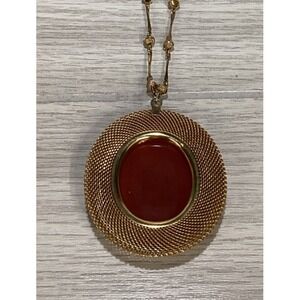 Goldtone 23" Necklace w/Rust Stone Gold Oval Pendant Vintage‎